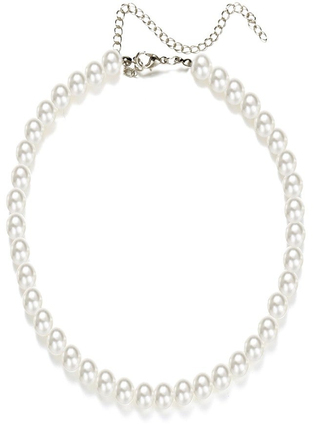 POYAMUSE Classic Pearl Necklace for Women - White Pearl Necklace, Elegant Jewelry - Pearl Strands, Pearl Jewelry for Women - 8mm - Image 1
